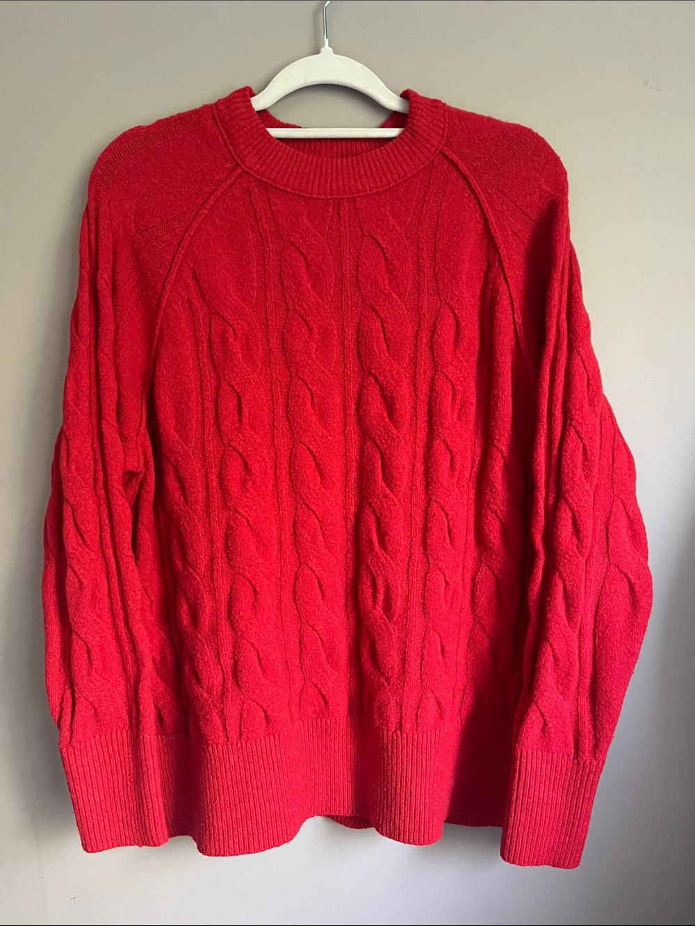 Aerie unREAL Cable Knit Oversized Red Crewneck Sweater size XS